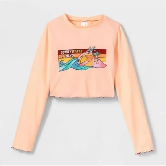 Cat & Jack | Cropped Ruffle Beach Wave Sunset Rash Guard Swim Shirt NWT | XS 4/5 - Picture 9 of 9